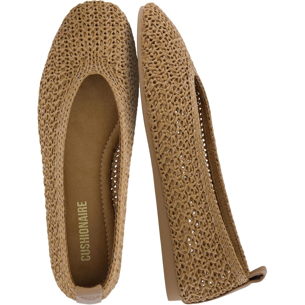 image:imageCUSHIONAIRE Gilt Woven Ballet Flats for Women Lightweight Knit Flats with Memory Foam and Pull On TabTaupe