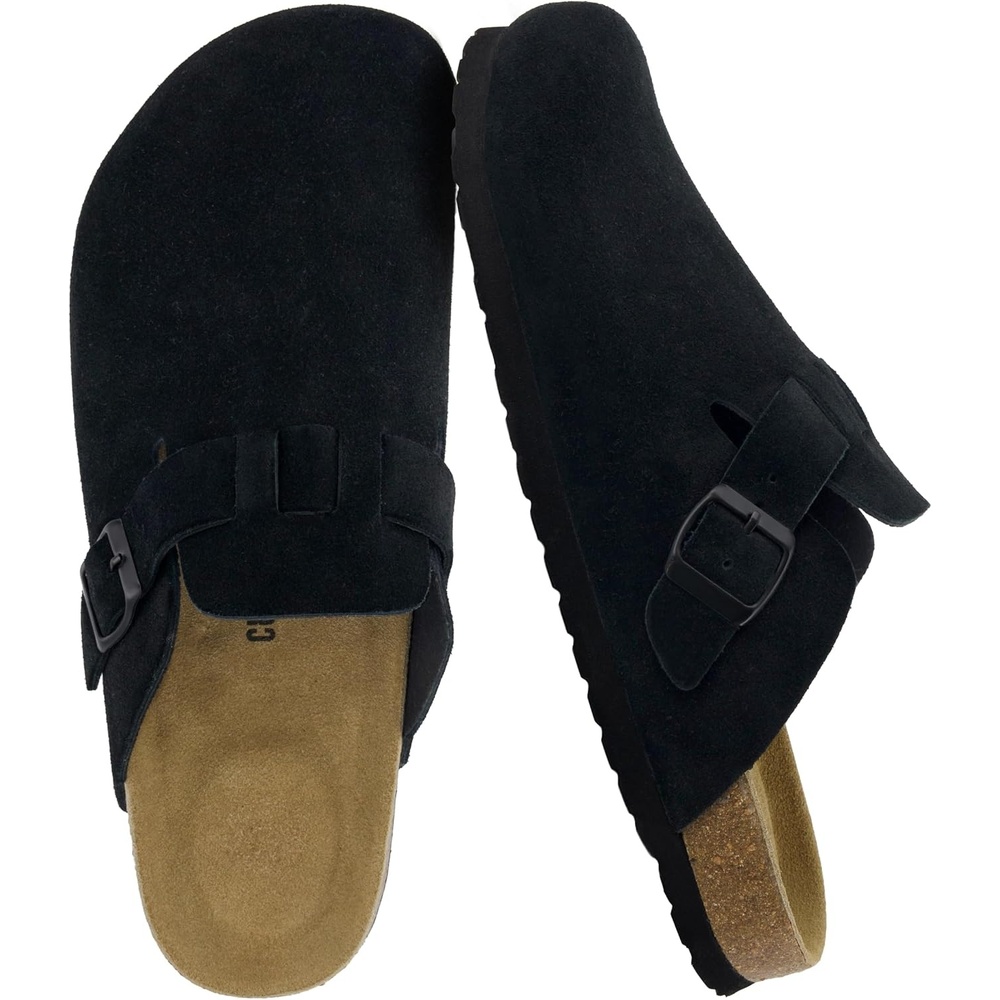 image:imageCUSHIONAIRE Haze Genuine Suede Leather Mens Clogs Comfortable Slip On Potato Shoes for Men with Adjustable BuckleBlack