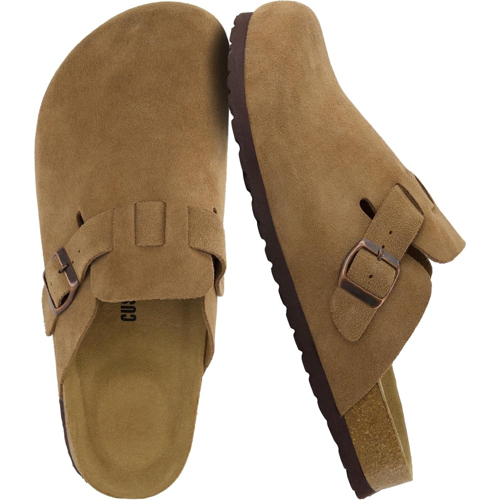 image:imageCUSHIONAIRE Haze Genuine Suede Leather Mens Clogs  Comfortable Slip On Potato Shoes for Men with Adjustable BuckleBrown