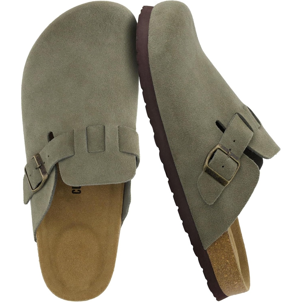 image:imageCUSHIONAIRE Haze Genuine Suede Leather Mens Clogs Comfortable Slip On Potato Shoes for Men with Adjustable BuckleOlive