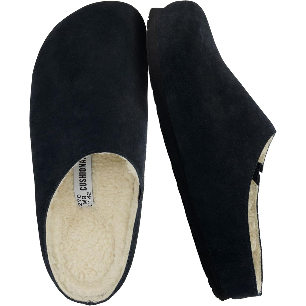 image:imageCUSHIONAIRE Heath Genuine Suede Cozy Mens Slippers  Faux Fur Clog House Shoes with Memory Foam Indoor Outdoor Slippers for MenBlack