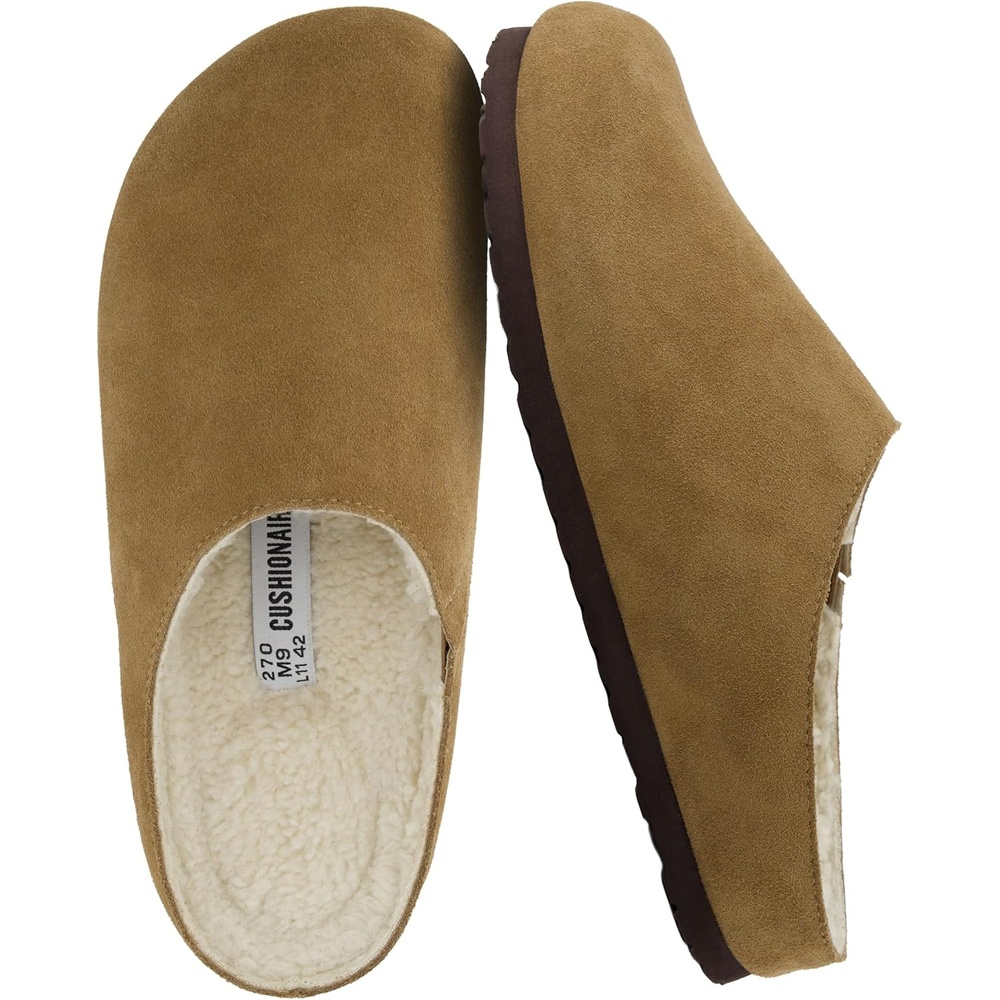 image:imageCUSHIONAIRE Heath Genuine Suede Cozy Mens Slippers  Faux Fur Clog House Shoes with Memory Foam Indoor Outdoor Slippers for MenBrown