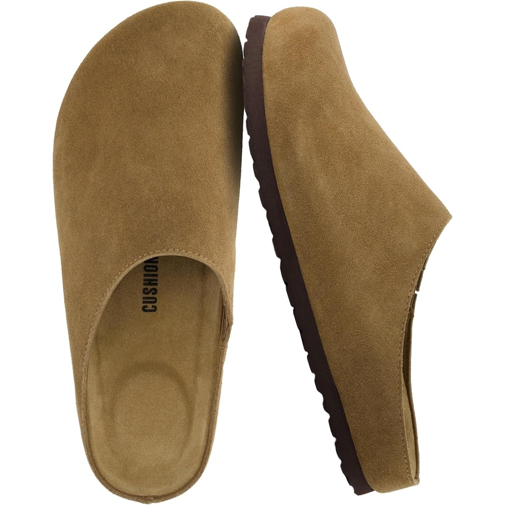 image:imageCUSHIONAIRE Heath Genuine Suede Leather Mens Clogs with Memory Foam Comfort Easy Slip On Slides for MenBrown