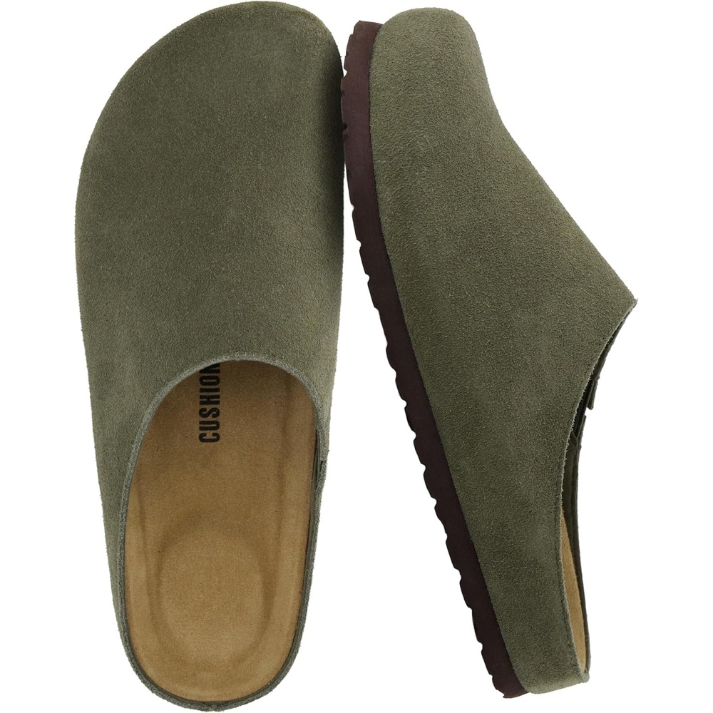 image:imageCUSHIONAIRE Heath Genuine Suede Leather Mens Clogs with Memory Foam Comfort Easy Slip On Slides for MenOlive
