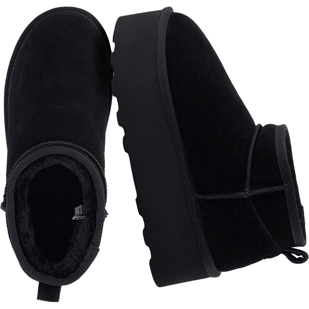image:imageCUSHIONAIRE Hippy Womens Platform Ankle Boots Genuine Suede Faux Fur Lining Cozy Winter SlipOn Design Comfortable Footwear with Wide Widths AvailableBlack