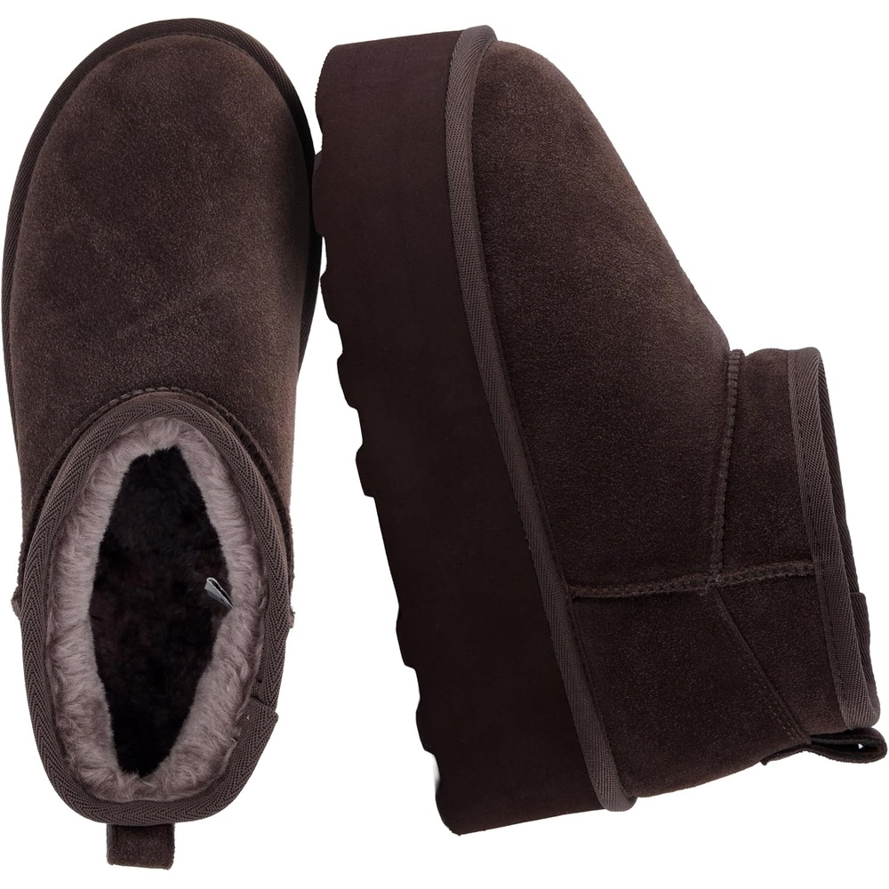 image:imageCUSHIONAIRE Hippy Womens Platform Ankle Boots Genuine Suede Faux Fur Lining Cozy Winter SlipOn Design Comfortable Footwear with Wide Widths AvailableChocolate