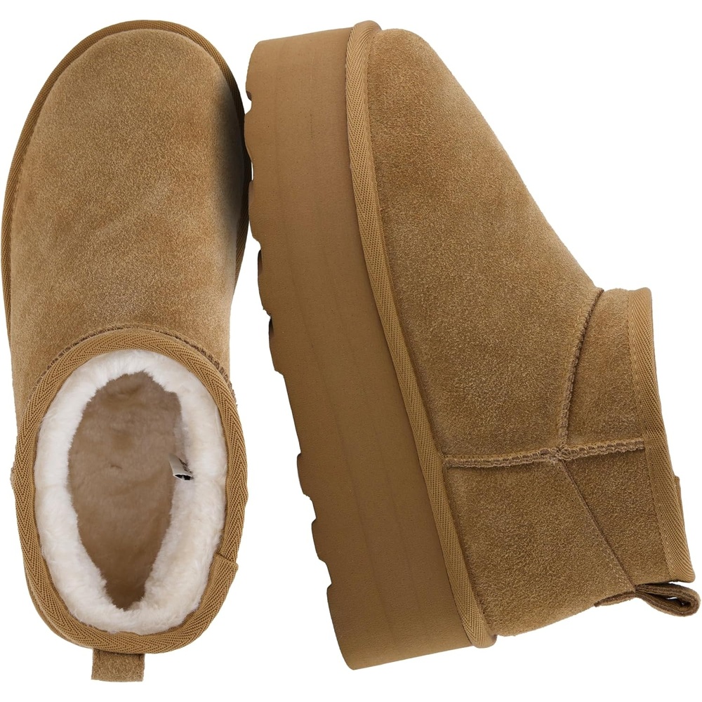 image:imageCUSHIONAIRE Hippy Womens Platform Ankle Boots Genuine Suede Faux Fur Lining Cozy Winter SlipOn Design Comfortable Footwear with Wide Widths AvailableChestnut