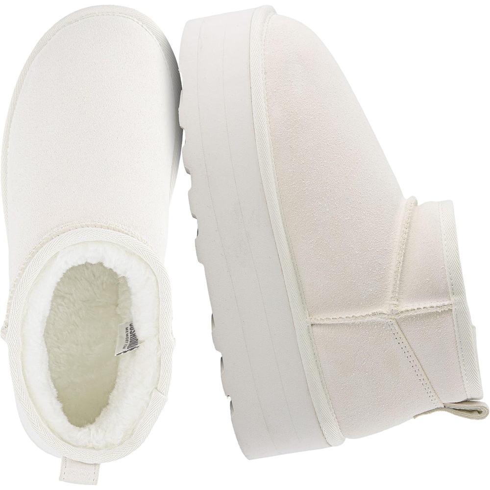 image:imageCUSHIONAIRE Hippy Womens Platform Ankle Boots Genuine Suede Faux Fur Lining Cozy Winter SlipOn Design Comfortable Footwear with Wide Widths AvailableOffwhite