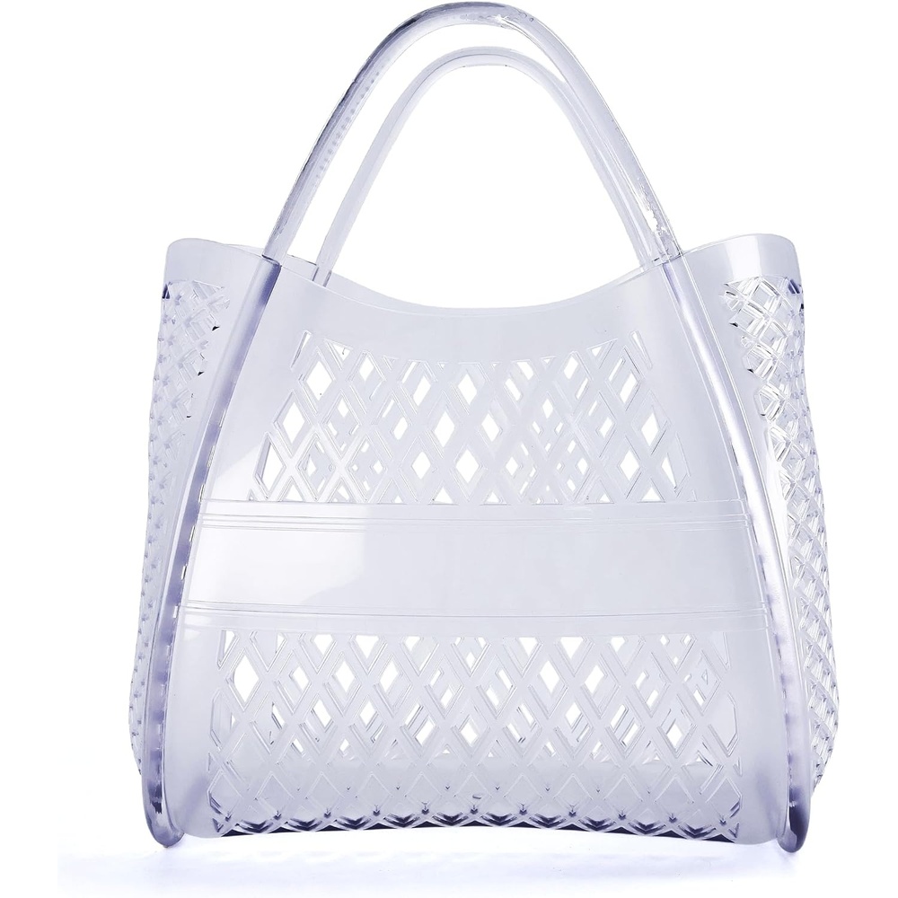 image:imageCUSHIONAIRE Kizzy Clear Jelly Tote Bags for Women Lightweight Waterproof Beach Purse with Open Top and Lattice CutoutClear