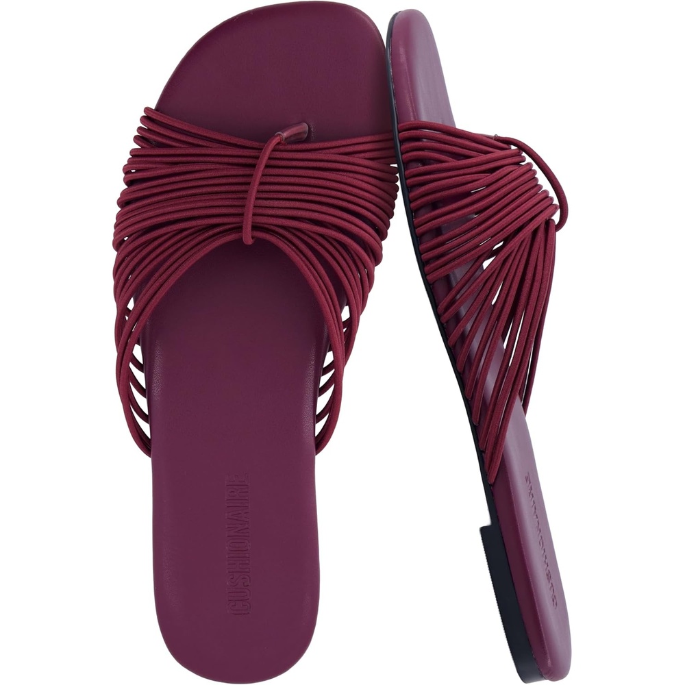 image:imageCUSHIONAIRE Lanky Strappy Sandals for Women Trendy MultiStrap Square Toe Flat Slide Womens Sandals with Cushioned FootbedBurgundy