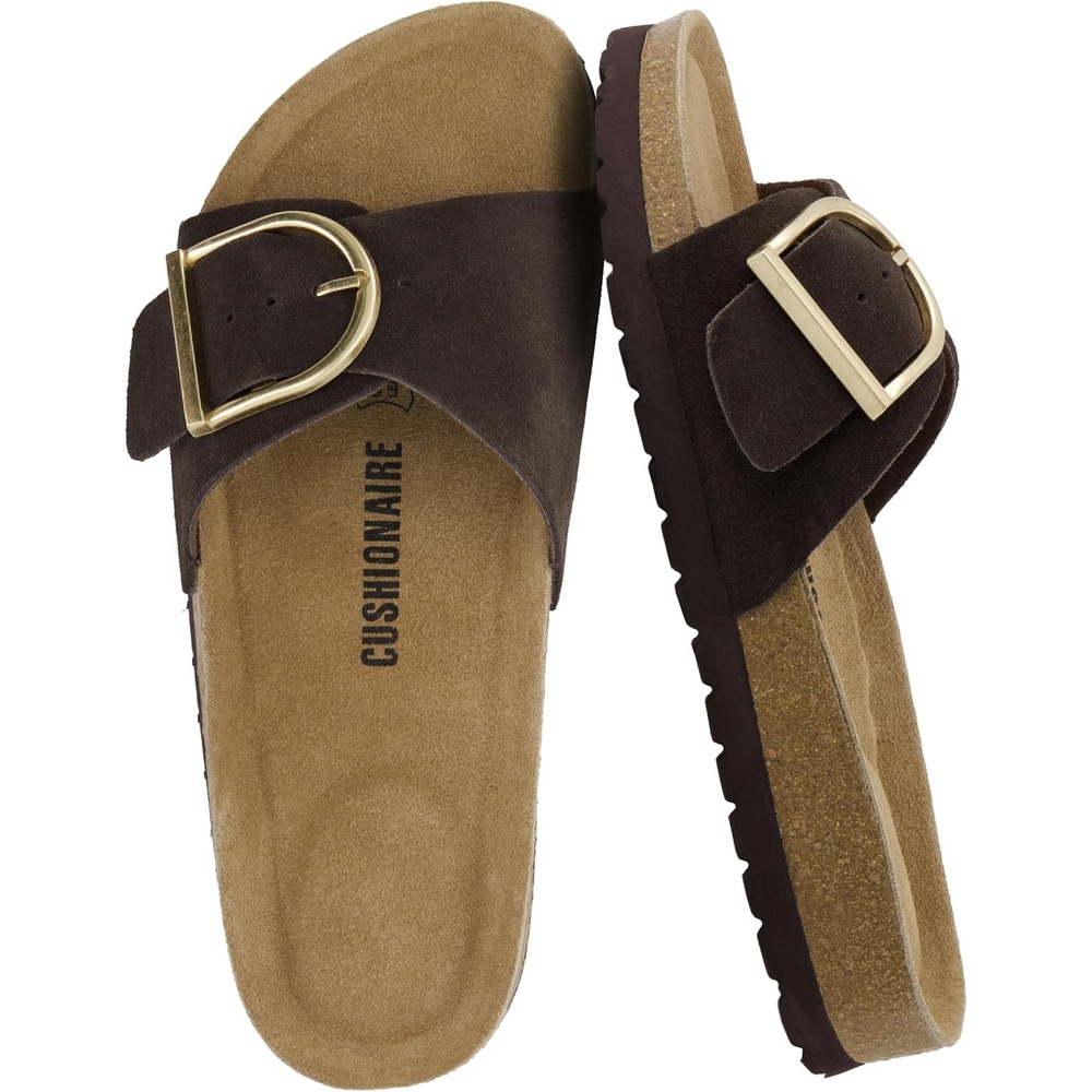 image:imageCUSHIONAIRE Leeds 100 Genuine Leather Suede Womens Sandals Comfortable Slides for Women with Adjustable Statement BuckleChocolate