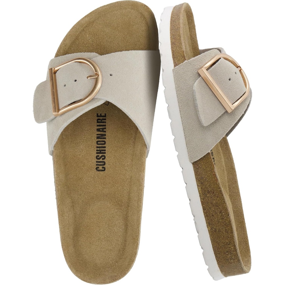 image:imageCUSHIONAIRE Leeds 100 Genuine Leather Suede Womens Sandals Comfortable Slides for Women with Adjustable Statement BuckleStone