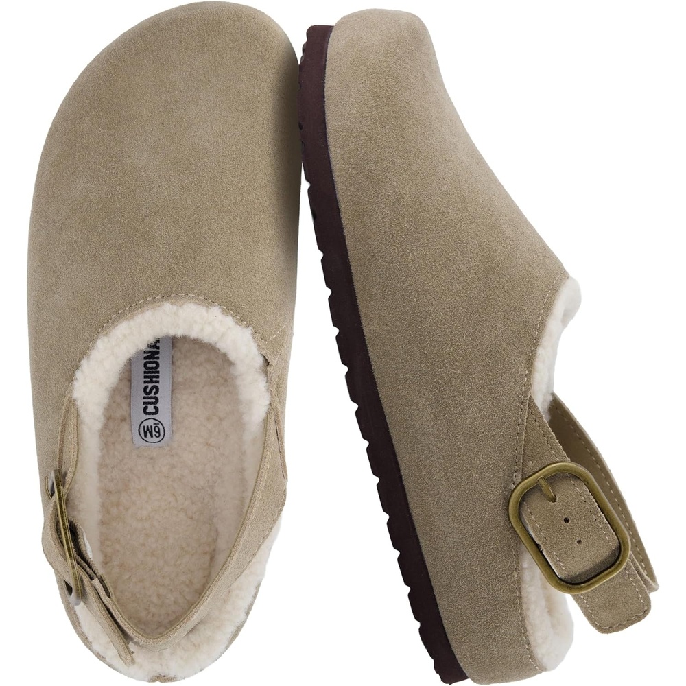 image:imageCUSHIONAIRE Luz Suede Clogs for Women with Fuzzy LiningBiscuit