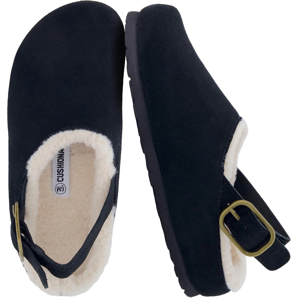 image:imageCUSHIONAIRE Luz Suede Clogs for Women with Fuzzy LiningBlack