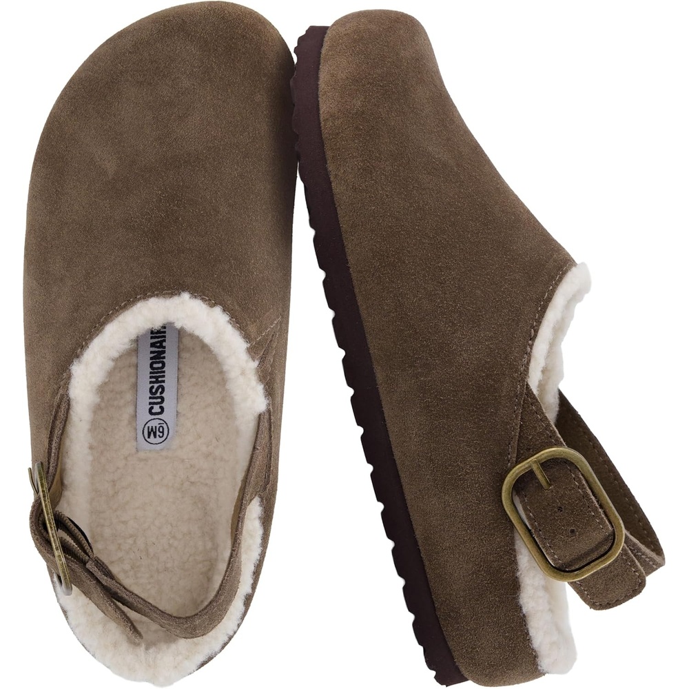 image:imageCUSHIONAIRE Luz Suede Clogs for Women with Fuzzy LiningDark Taupe
