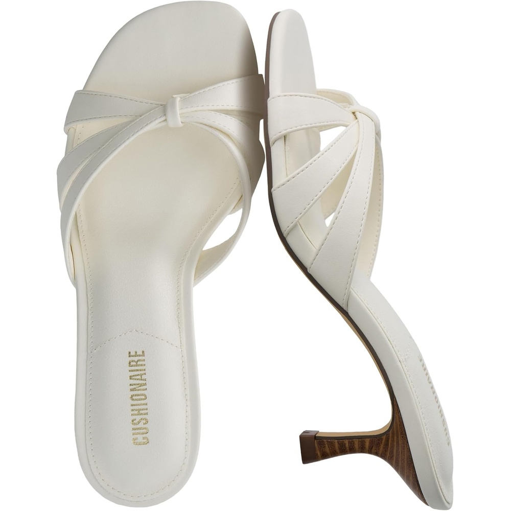 image:imageCUSHIONAIRE Malta Strappy Kitten Heels for Women Dressy Open Toe Low Heel Sandals with Memory Foam ComfortIvory Smooth