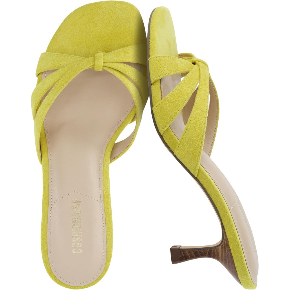 image:imageCUSHIONAIRE Malta Strappy Kitten Heels for Women Dressy Open Toe Low Heel Sandals with Memory Foam ComfortYellow