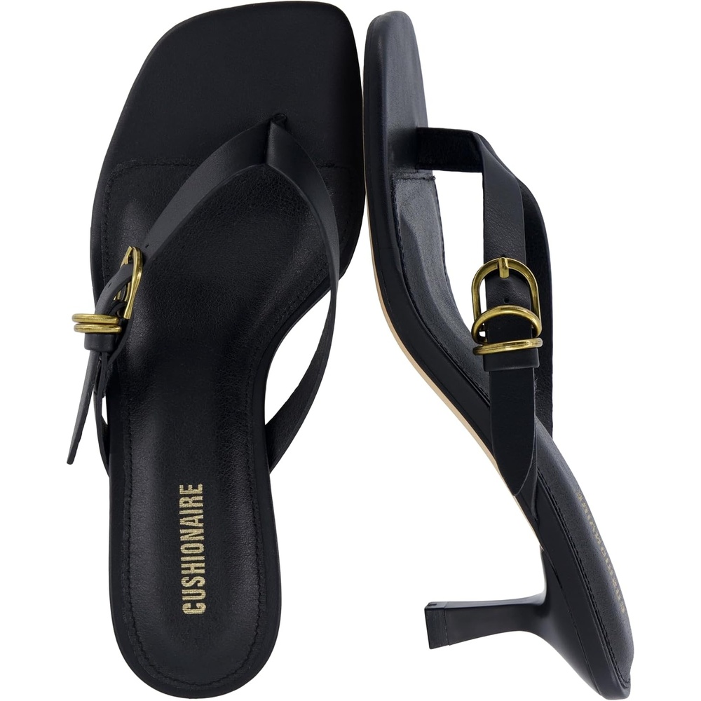 image:imageCUSHIONAIRE Marlin Low Kitten Heels for Women Thong Style Dressy Heeled Womens Sandals with Adjustable Buckle ClosureBlack