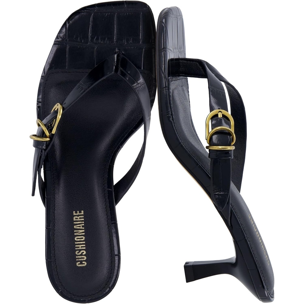 image:imageCUSHIONAIRE Marlin Low Kitten Heels for Women Thong Style Dressy Heeled Womens Sandals with Adjustable Buckle ClosureBlack Croco
