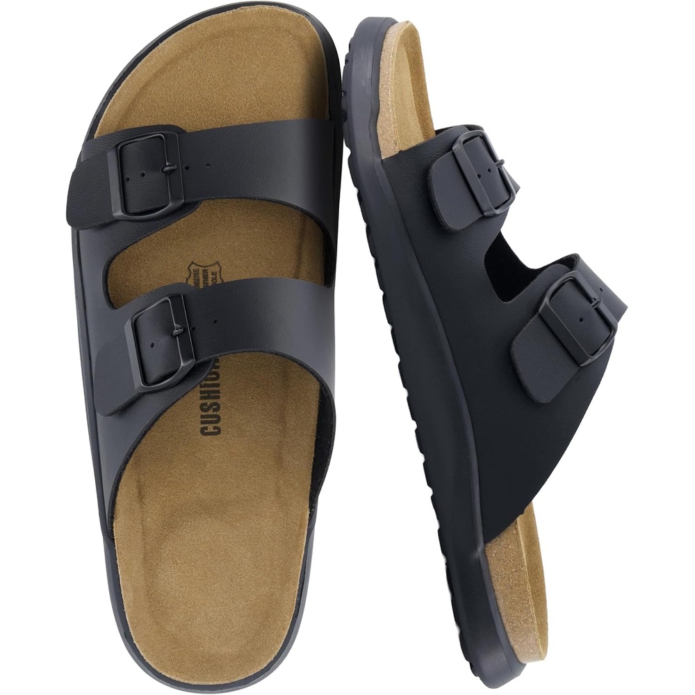 image:imageCUSHIONAIRE Mars Double Buckle Slide Sandals for Men with Cork FootbedBlack Nappa