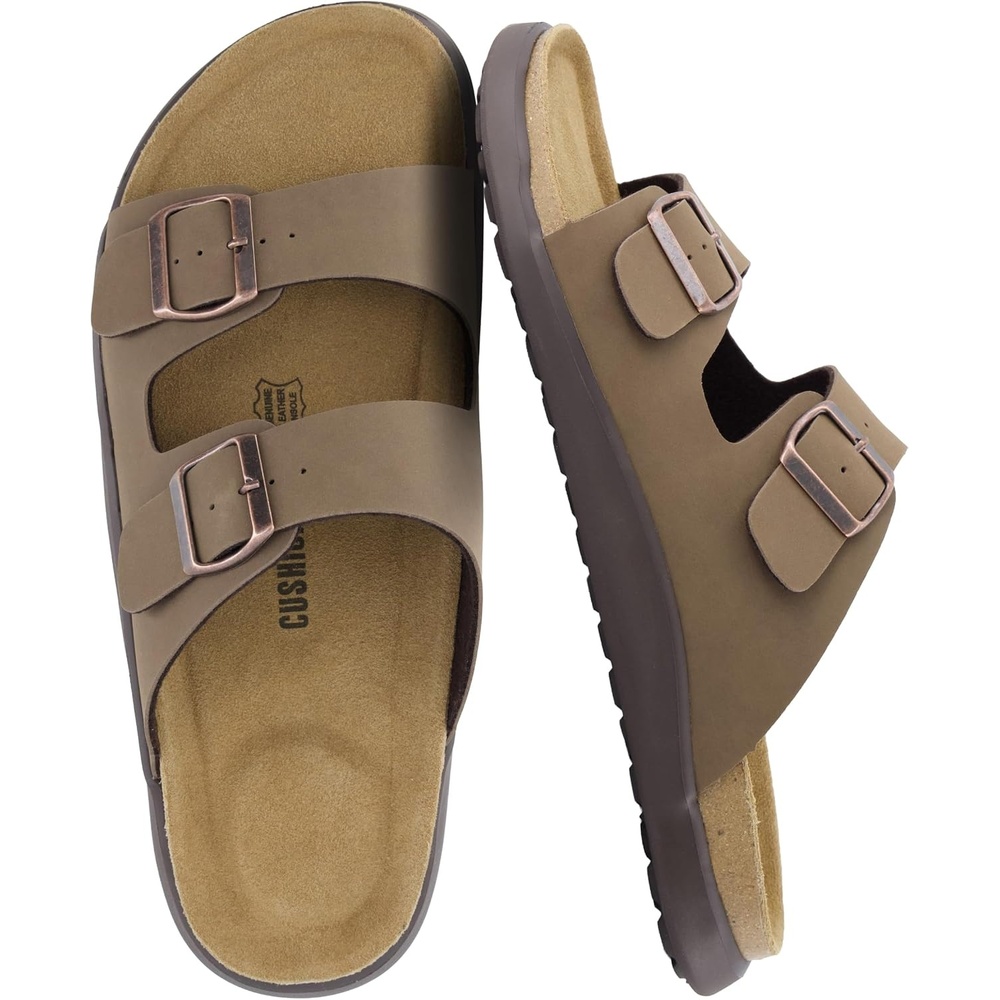 image:imageCUSHIONAIRE Mars Double Buckle Slide Sandals for Men with Cork FootbedBrown