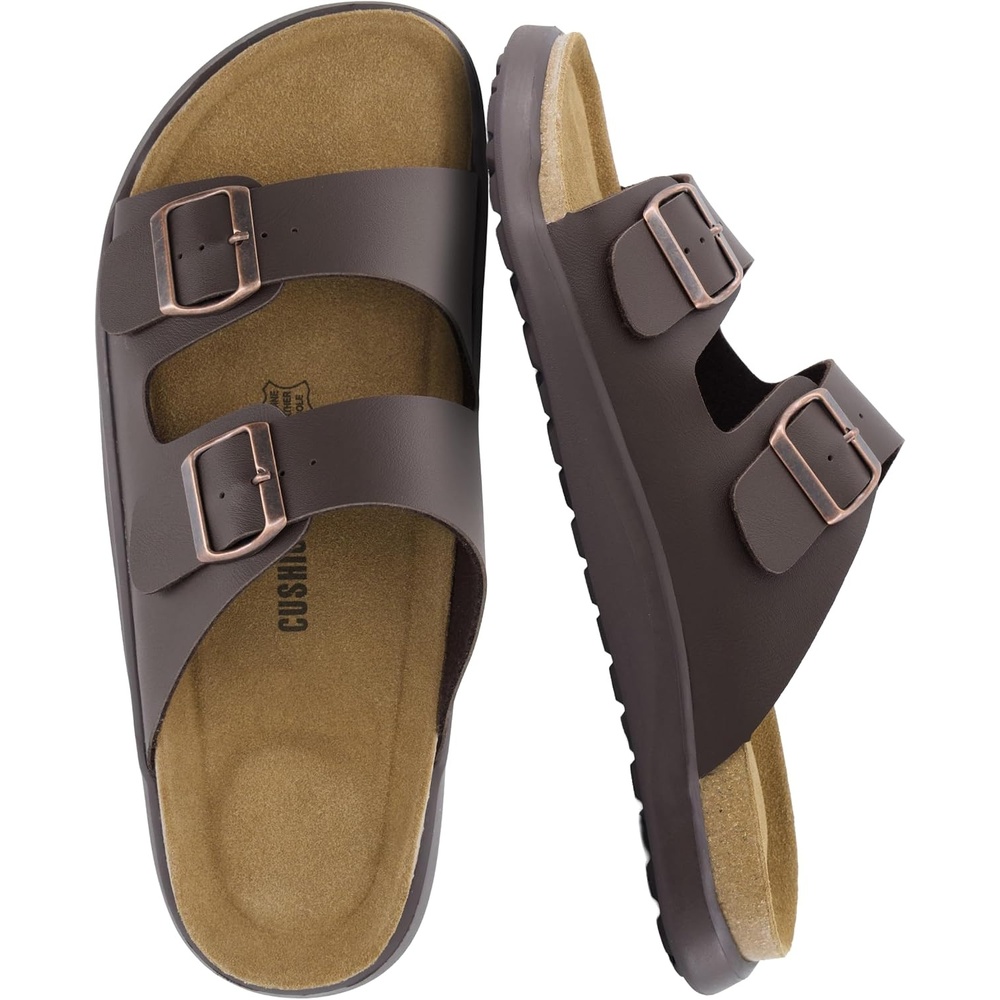 image:imageCUSHIONAIRE Mars Double Buckle Slide Sandals for Men with Cork FootbedBrown Nappa