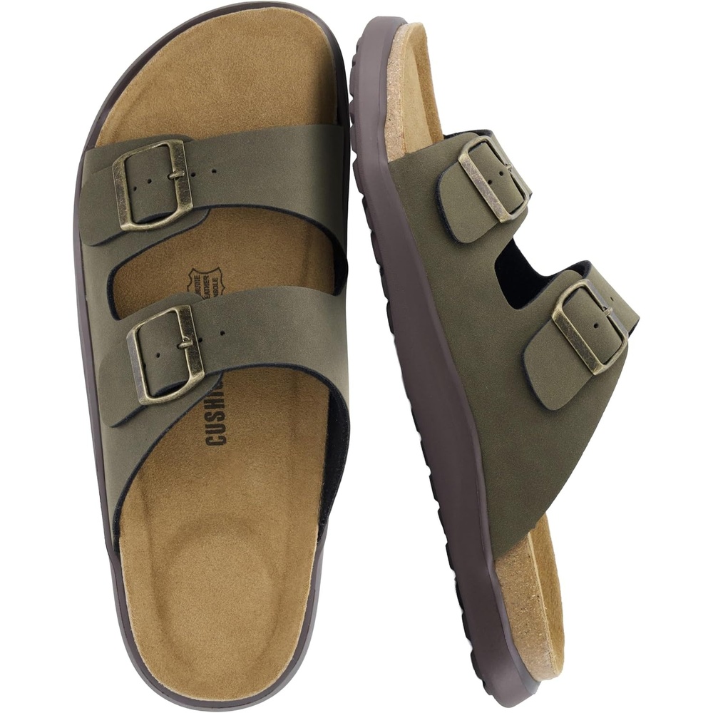 image:imageCUSHIONAIRE Mars Double Buckle Slide Sandals for Men with Cork FootbedGreen