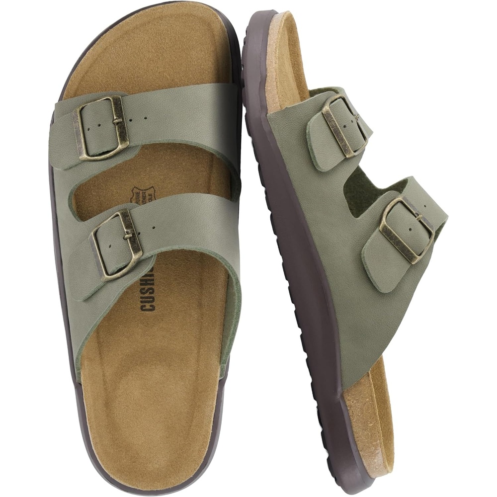 image:imageCUSHIONAIRE Mars Double Buckle Slide Sandals for Men with Cork FootbedGreen Texture