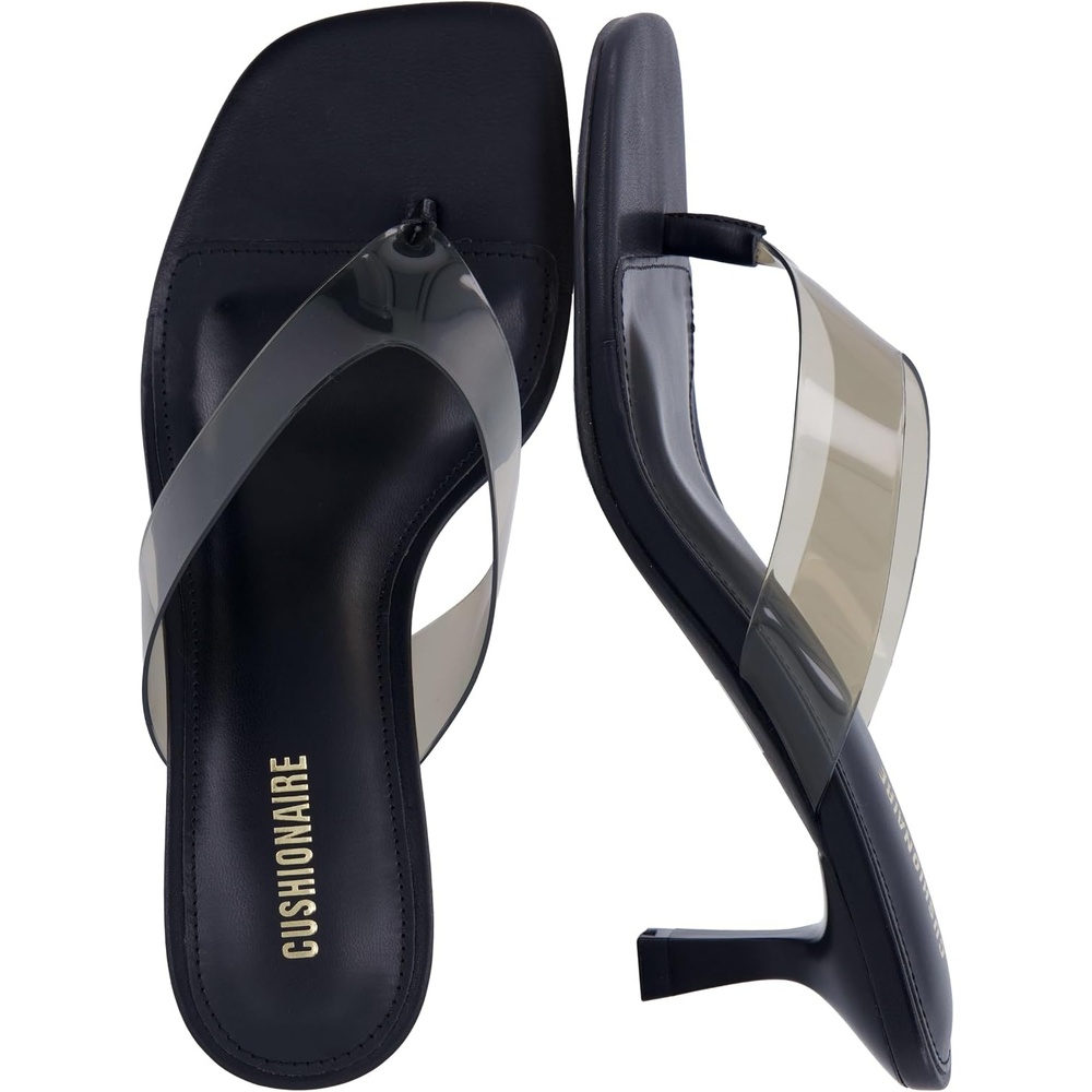 image:imageCUSHIONAIRE Mezzo Clear Strap Kitten Heels for Women Square Toe Flip Flop Sandal Heels with Memory Foam ComfortBlack