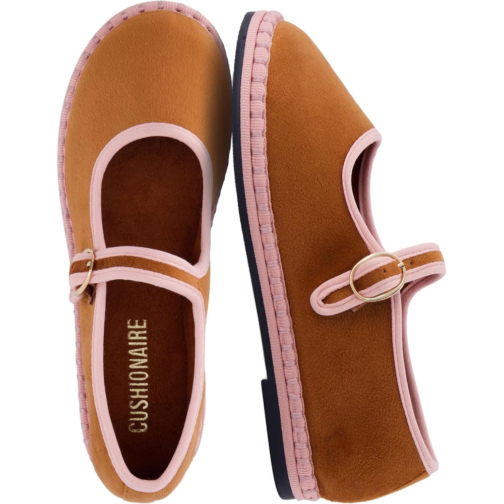 image:imageCUSHIONAIRE Missy Kids Mary Jane Flats School Shoes for Girls with Adjustable BuckleBrownPink