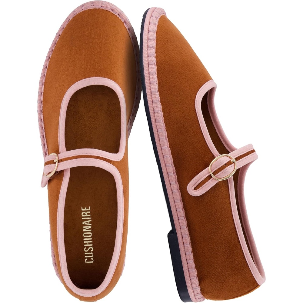 image:imageCUSHIONAIRE Missy Mary Jane Ballet Flats for Women Breathable Lightweight Womens Flats with Adjustable Buckle and Cushioned Memory FoamBrownPink