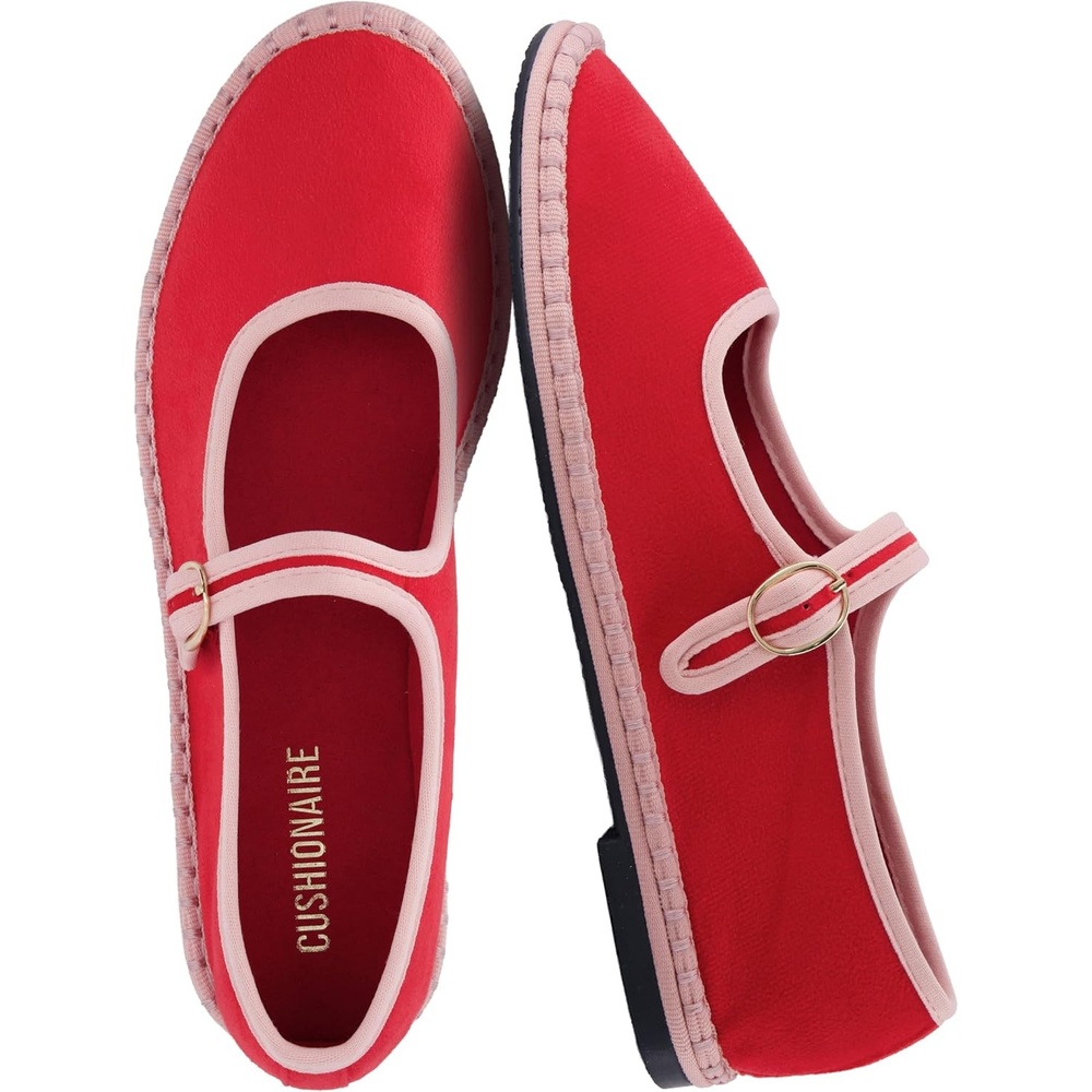 image:imageCUSHIONAIRE Missy Mary Jane Ballet Flats for Women Breathable Lightweight Womens Flats with Adjustable Buckle and Cushioned Memory FoamRedPink