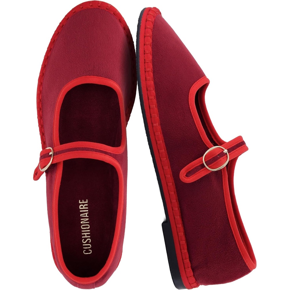 image:imageCUSHIONAIRE Missy Mary Jane Ballet Flats for Women Breathable Lightweight Womens Flats with Adjustable Buckle and Cushioned Memory FoamRedRed