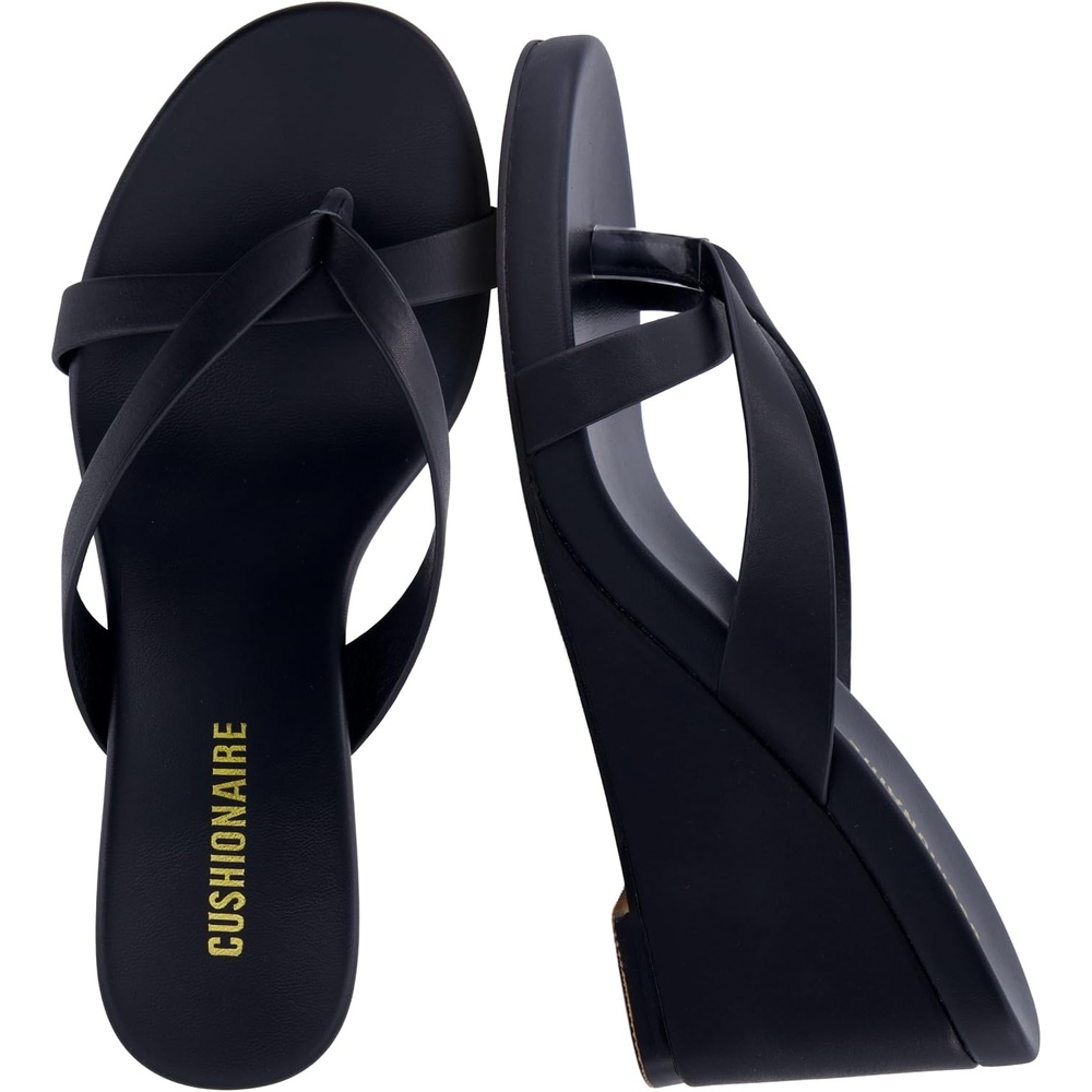 image:imageCUSHIONAIRE Mona SlipOn Lightweight Womens Sandals Comfortable Wedge Flip Flops for Women with Crossover StrapBlack