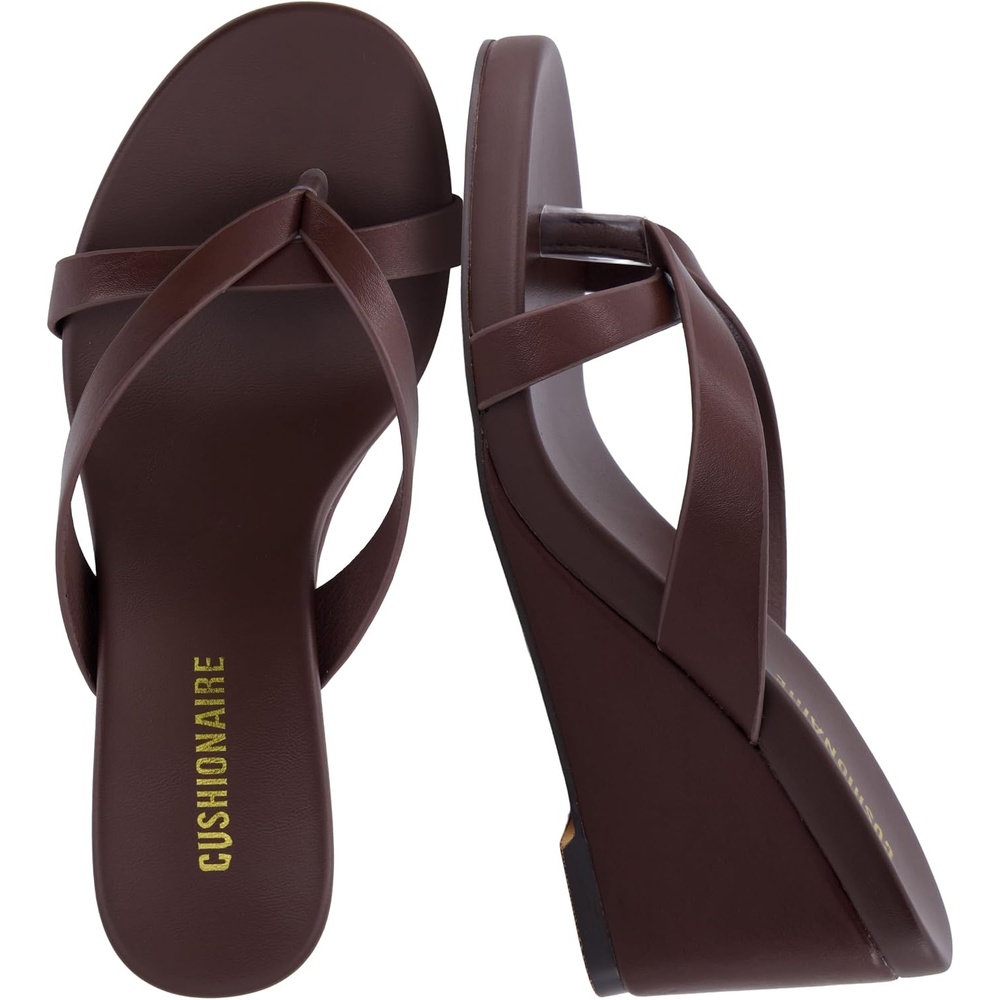 image:imageCUSHIONAIRE Mona SlipOn Lightweight Womens Sandals Comfortable Wedge Flip Flops for Women with Crossover StrapBrown