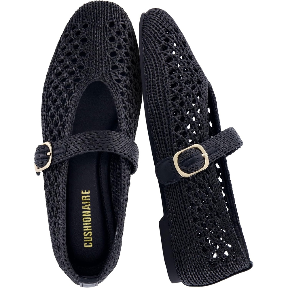 image:imageCUSHIONAIRE Monet Woven Mary Jane Flats for Women Comfortable Ballet Flats with Adjustable GoldTone Buckle Strap and Memory Foam CushioningBlack