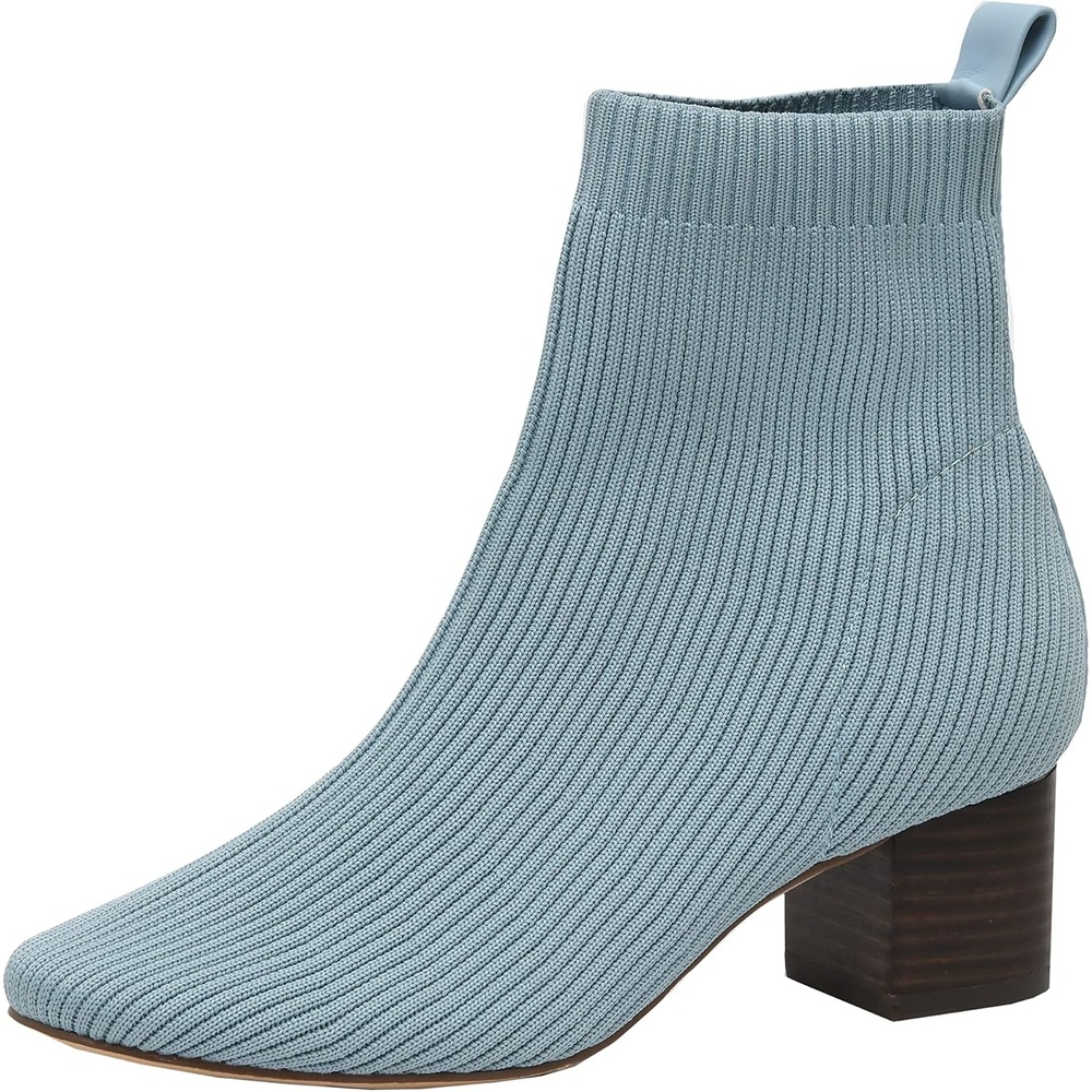 image:imageCUSHIONAIRE Neely Sock Booties for Women Stretch Knit Block Heel Womens Boots with Memory Foam for AllDay Comfort and StyleBlue Haze