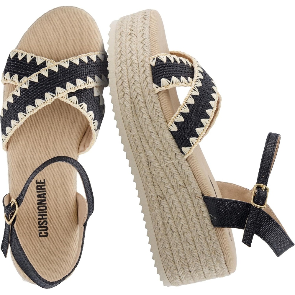 image:imageCUSHIONAIRE Ola Raffia Espadrille Platform Sandals for Women Casual Open Toe Adjustable Ankle Strap Womens SandalsBlack