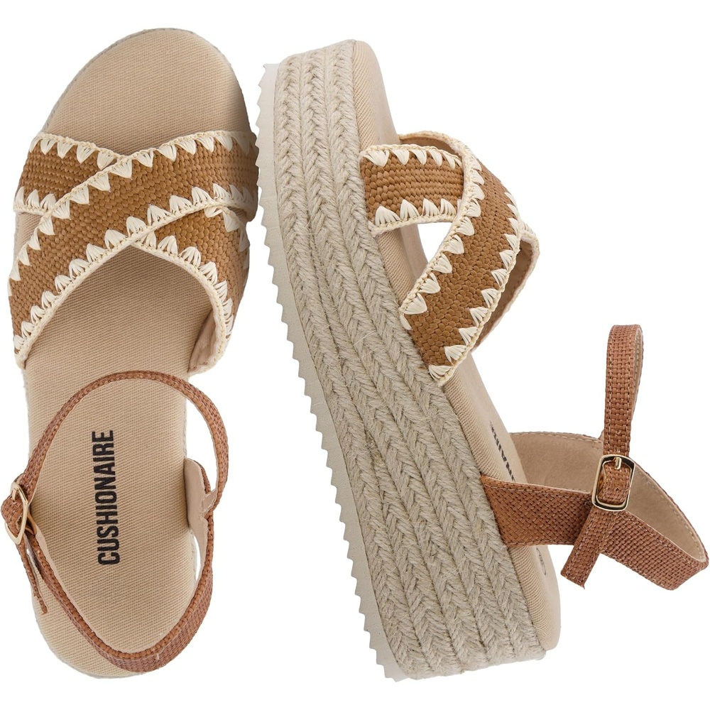 image:imageCUSHIONAIRE Ola Raffia Espadrille Platform Sandals for Women Casual Open Toe Adjustable Ankle Strap Womens SandalsBrown