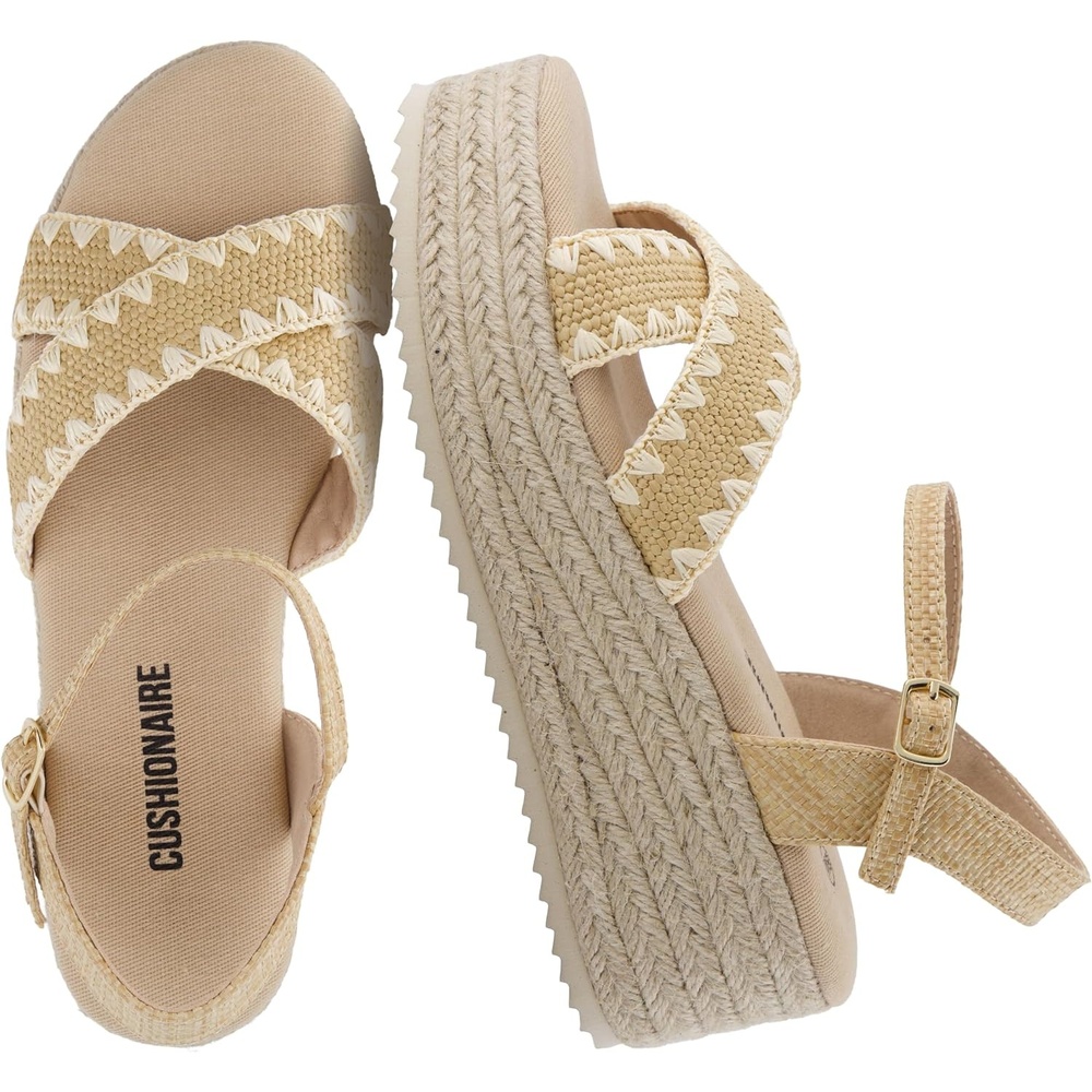 image:imageCUSHIONAIRE Ola Raffia Espadrille Platform Sandals for Women Casual Open Toe Adjustable Ankle Strap Womens SandalsNatural