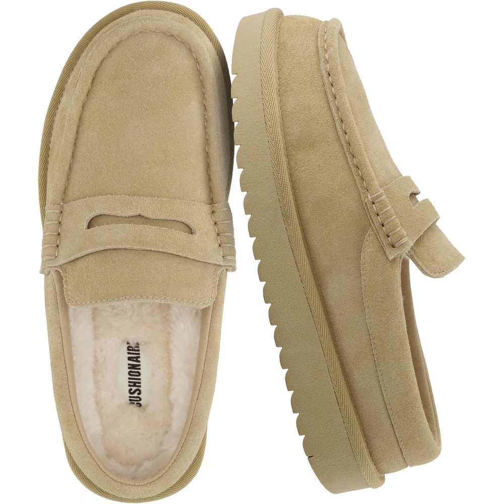 image:imageCUSHIONAIRE Ollie Cozy Genuine Suede Clogs for Women Comfortable SlipOn Mule Loafers with Faux Fur Lining Memory Foam Cushioning and Durable Rubber SoleBiscuit