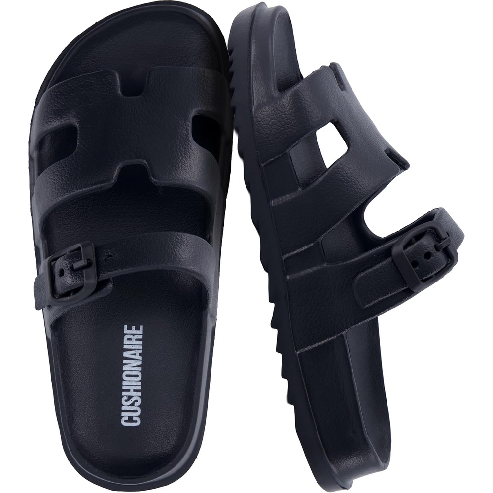image:imageCUSHIONAIRE Orbit Kids Sandals Lightweight Waterproof EVA Slides with Adjustable Buckle Everyday Casual Comfort Girls SandalsBlack
