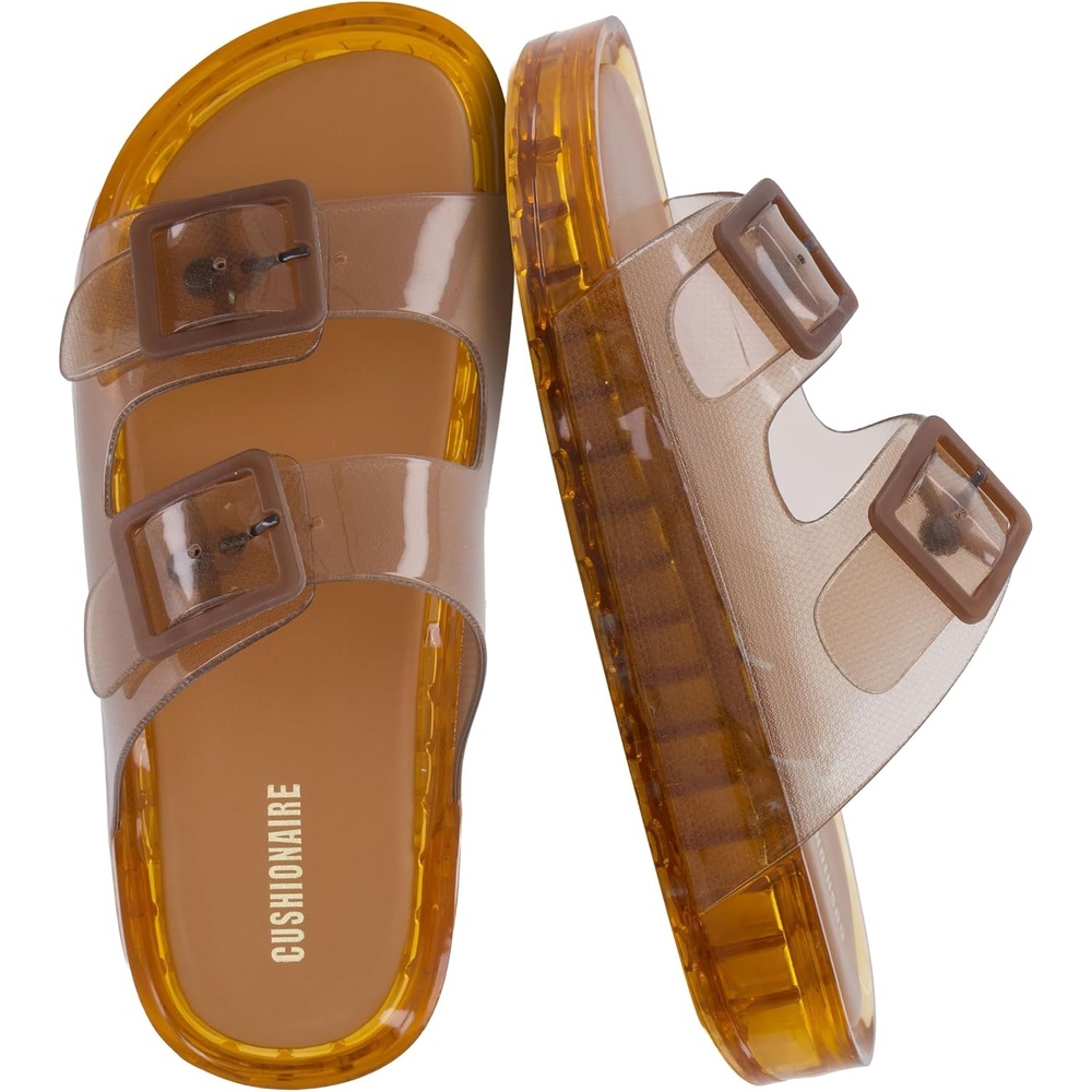 image:imageCUSHIONAIRE PoolK Jelly Sandals for Girls Water Friendly SlipOn Slides with Double Adjustable Buckles Comfortable Everyday Wear Kids SandalsWhiskey