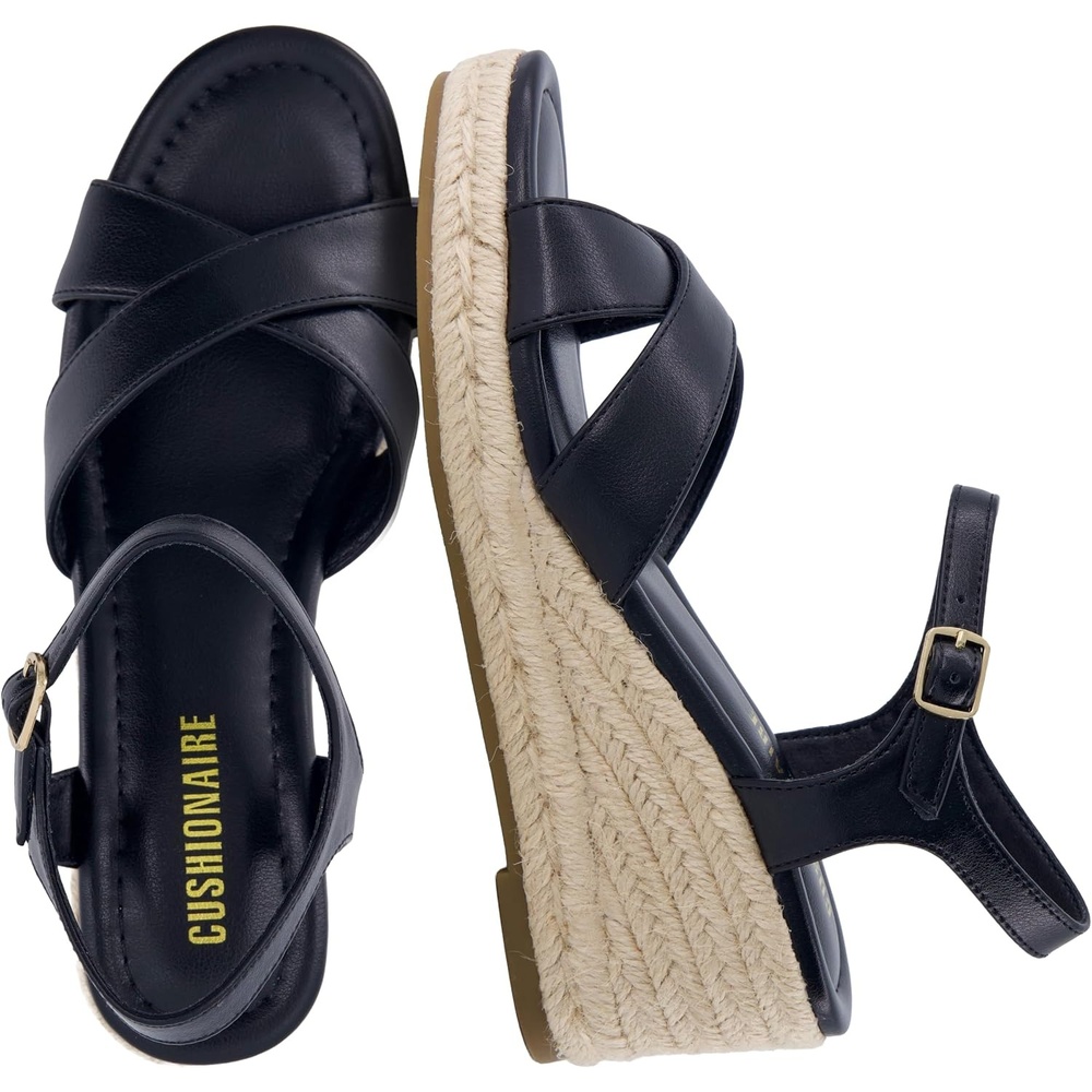 image:imageCUSHIONAIRE Prego Espadrille Wedge Sandals for Women Crisscross Open Toe Wedge Heels with Adjustable Ankle StrapBlack