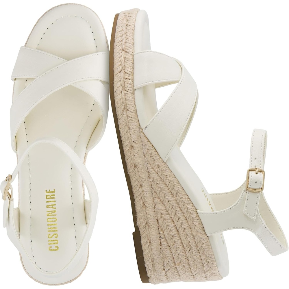 image:imageCUSHIONAIRE Prego Espadrille Wedge Sandals for Women Crisscross Open Toe Wedge Heels with Adjustable Ankle StrapIvory