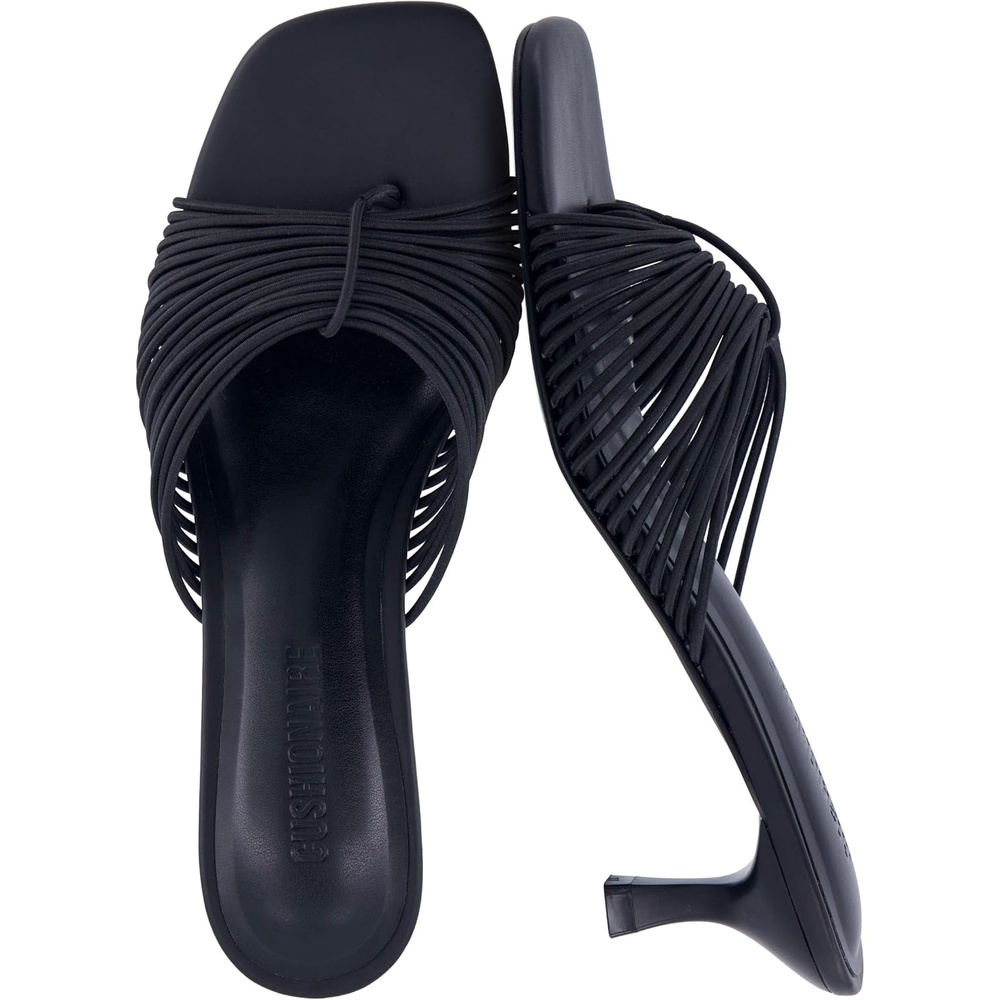 image:imageCUSHIONAIRE Quiz Kitten Heels for Women Strappy Heeled Sandals with Cushioned Footbed Slip On Open Toe SandalBlack