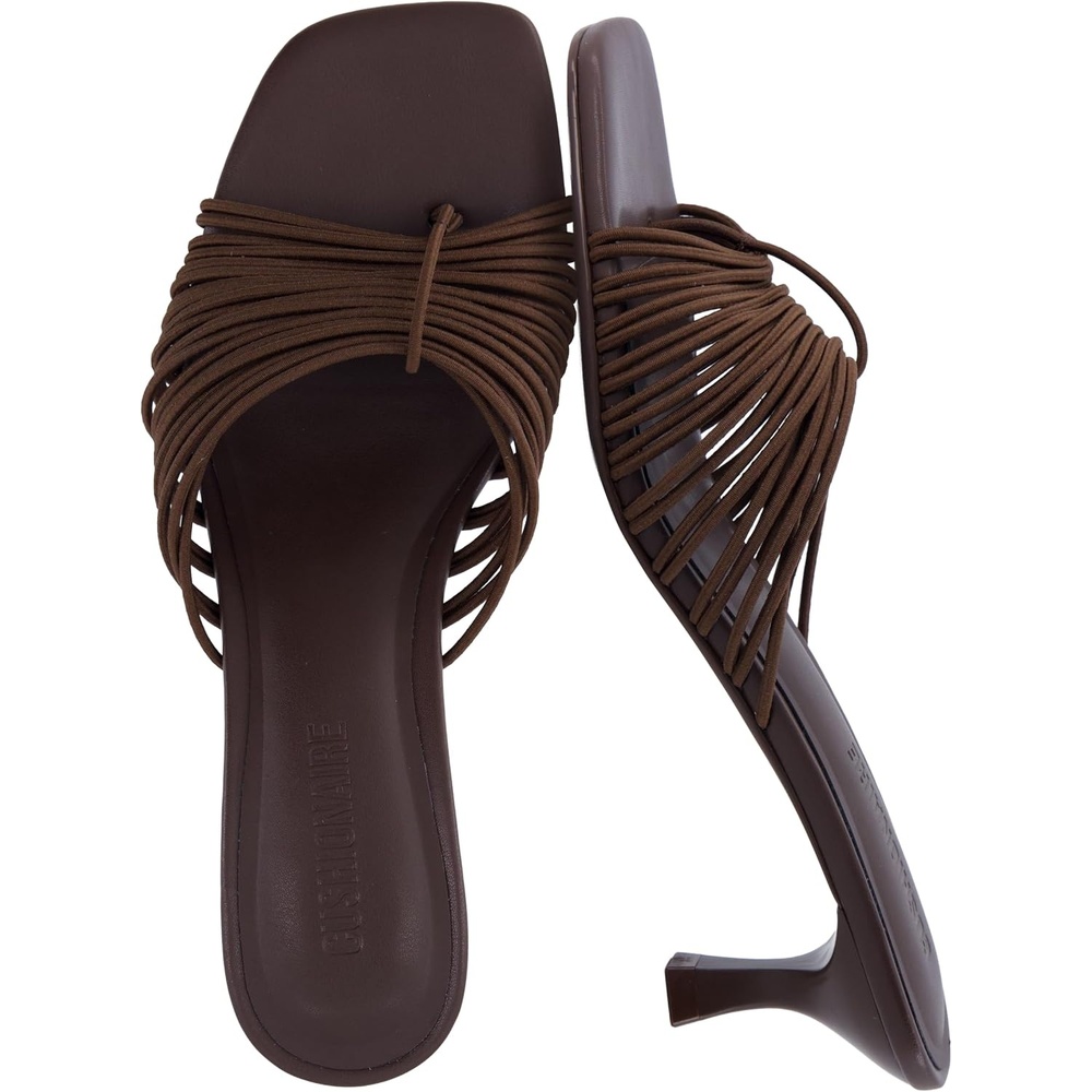 image:imageCUSHIONAIRE Quiz Kitten Heels for Women Strappy Heeled Sandals with Cushioned Footbed Slip On Open Toe SandalBrown