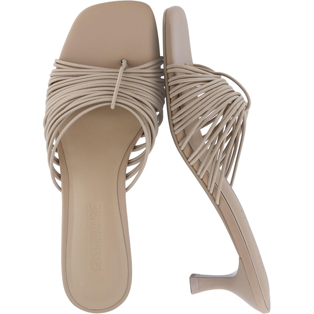 image:imageCUSHIONAIRE Quiz Kitten Heels for Women Strappy Heeled Sandals with Cushioned Footbed Slip On Open Toe SandalTaupe