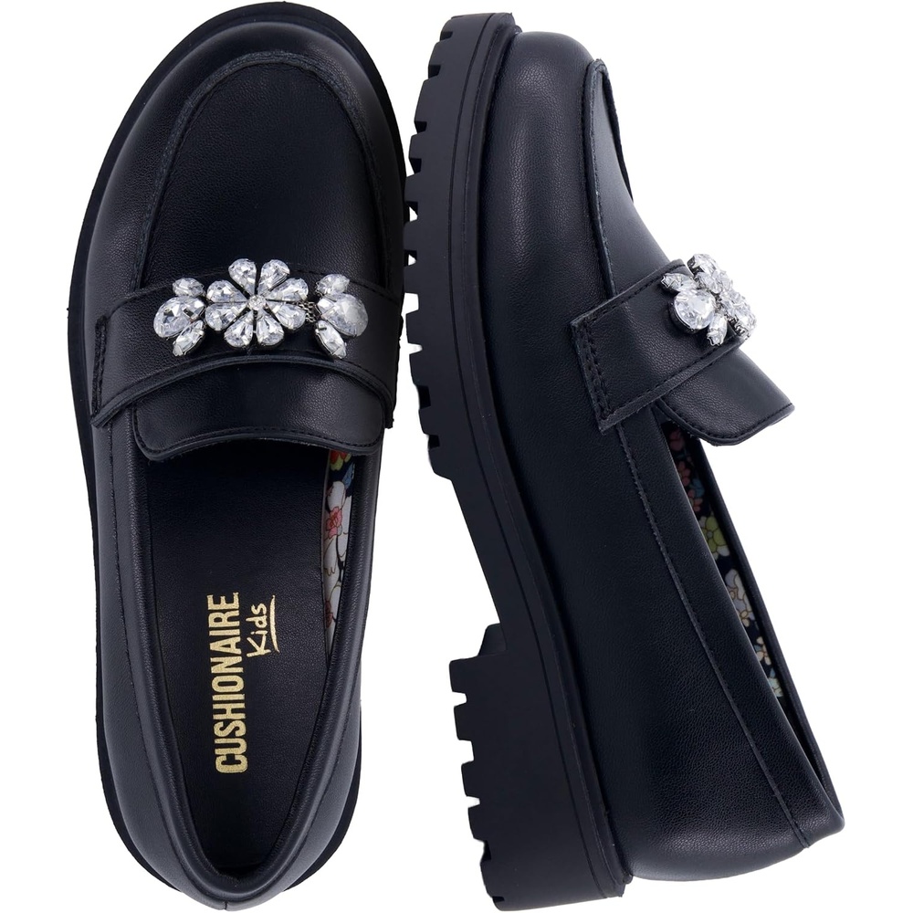 image:imageCUSHIONAIRE Rhea Girls Loafers with Rhinestone DetailBlack