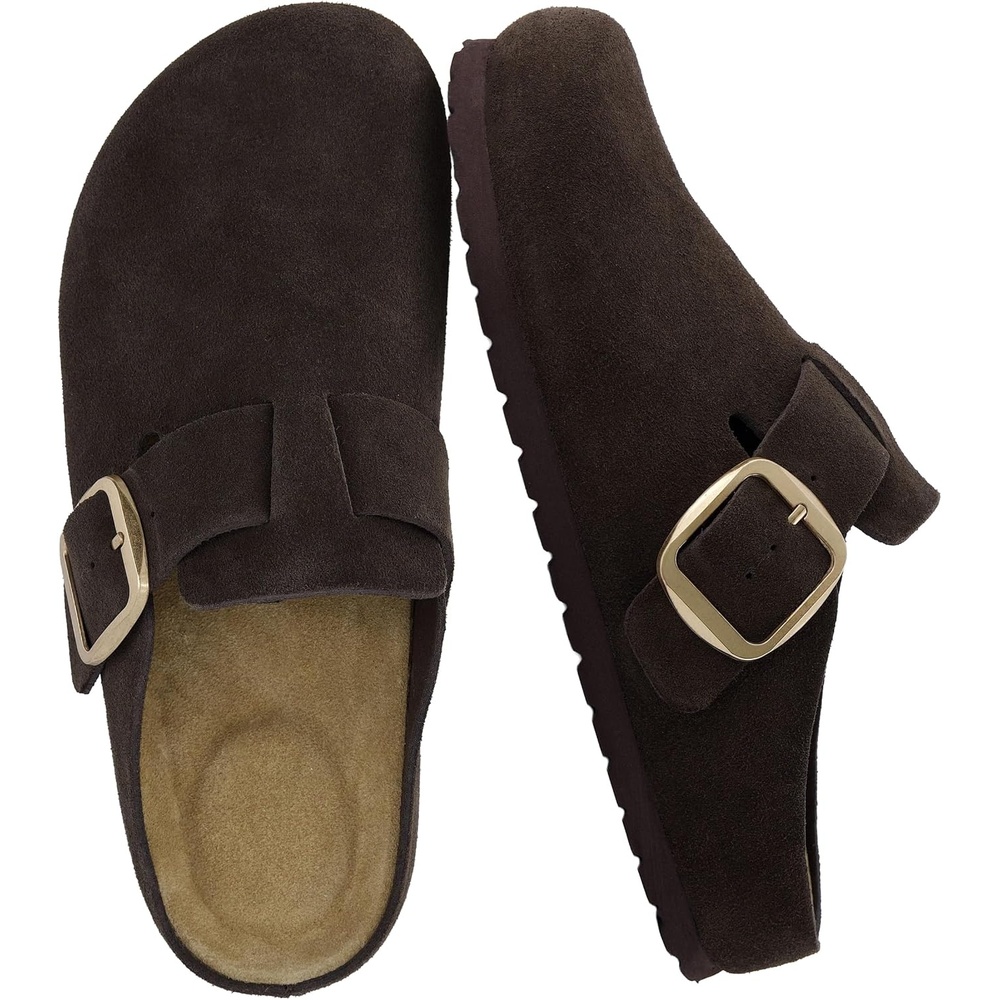 image:imageCUSHIONAIRE Rusty Genuine Leather Clogs for Women Comfortable Slip On Womens Shoes with Adjustable Buckle and Soft Memory FoamChocolate